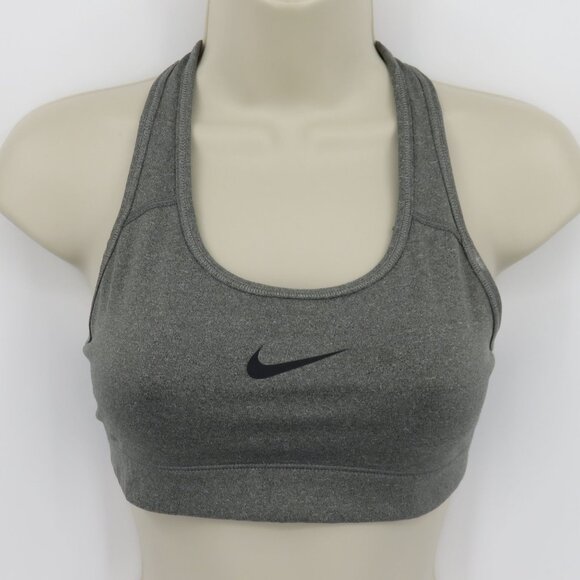 Nike Pro Womens Small Gray Grey Racerback Wireless Sports Bra Dri Fit Black Logo - Picture 9 of 10